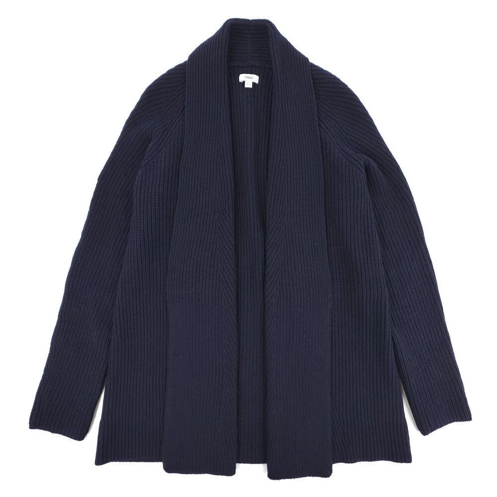 NEW Vince Wool Cashmere Shawl Collar Ribbed Cardigan Old Money Quiet Luxury Navy